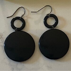 Mid-Century Modern Black Geometric Drop Earrings | Vintage Statement Art Deco